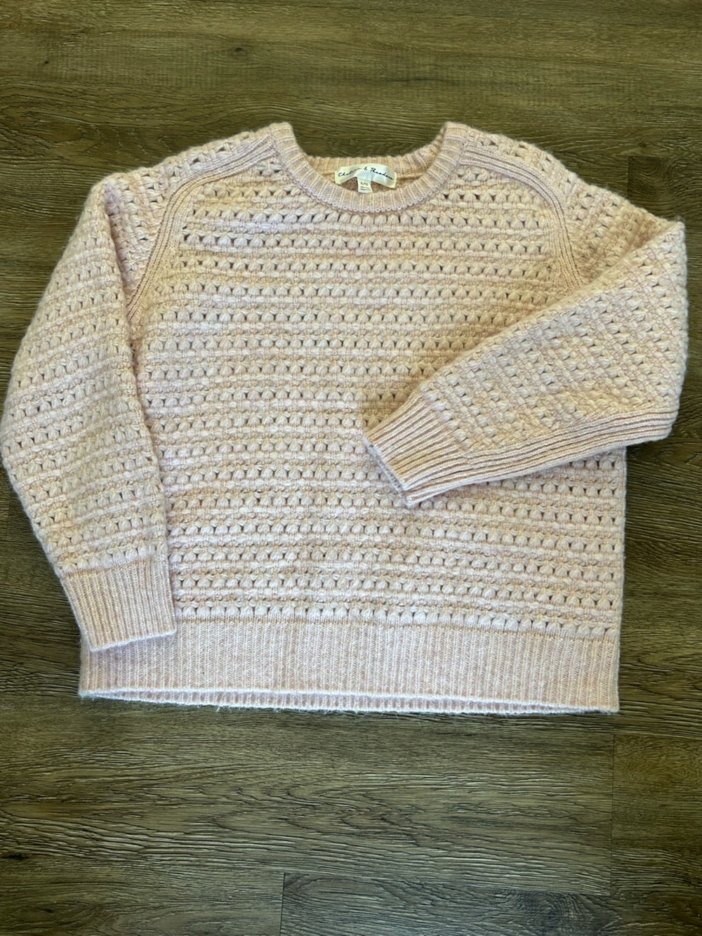 Chelsea & Theodore Soft Creamy Peach Cable Crewneck Sweater